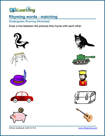 free preschool kindergarten rhyming worksheets