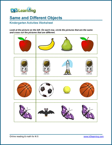 Free Preschool & Kindergarten "Same Vs. Different" Worksheets | K5 Learning