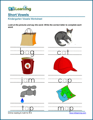 Free Preschool & Kindergarten Vowels Worksheets - Printable | K5 Learning