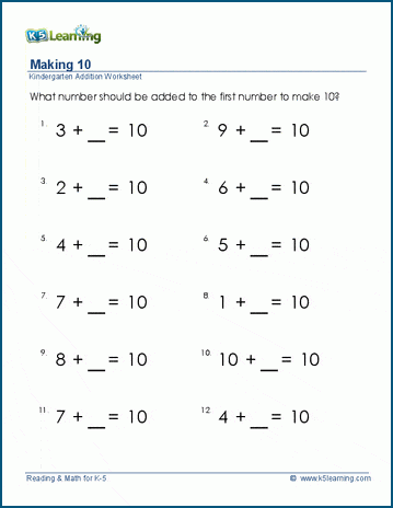 making 10 worksheets for preschool and kindergarten k5 learning