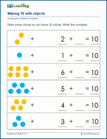 Making ten with objects worksheets for preschool and kindergarten | K5 ...