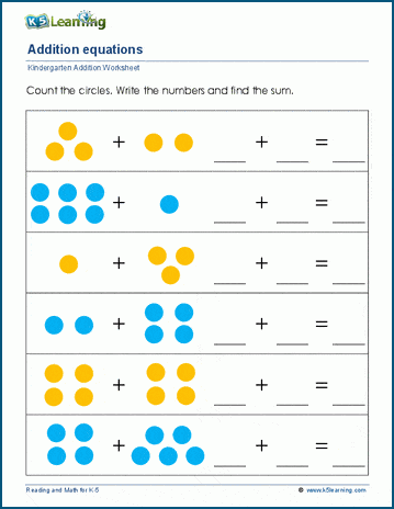 addition worksheets for kindergarten