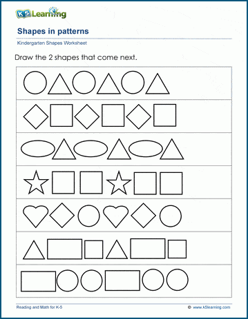 Patterns Of Shapes Worksheeets For Preschool Kindergarten K5 Learning