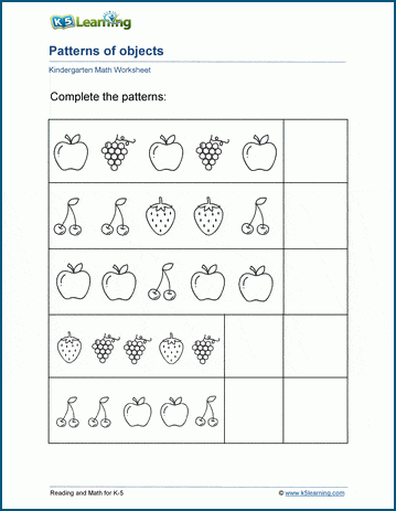 math worksheets for kindergarten students k5 learning