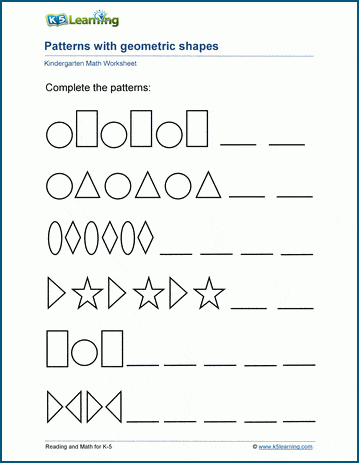 math pattern worksheets for kindergarten