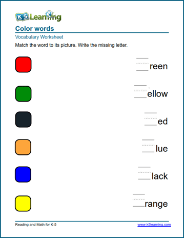 Kindergarten Vocabulary Practice Color Words K5 Learning