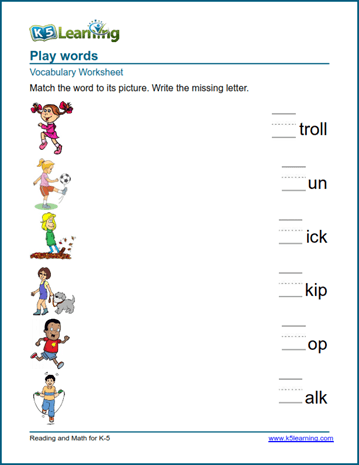 kindergarten vocabulary practice play words k5 learning