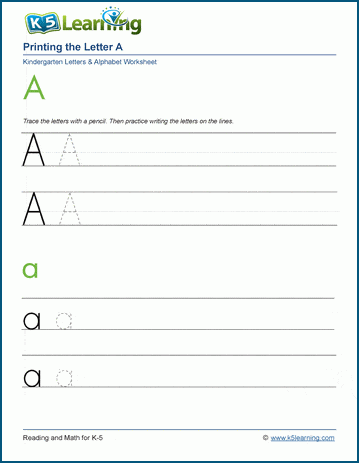 Printing Letters Worksheets For Kindergarten | K5 Learning