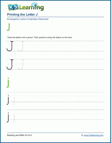 Printing letters worksheet: Letter J j