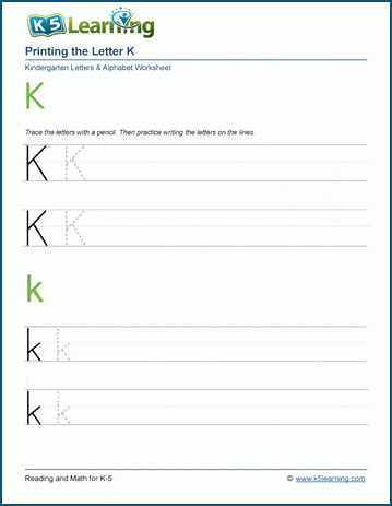 Letter K preschool and kindergarten worksheets