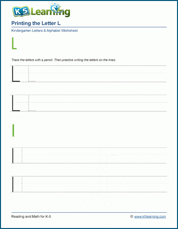 printing the letter l l k5 learning