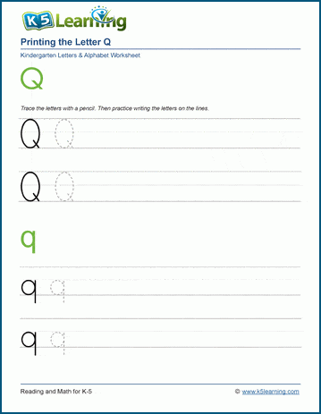 printing the letter q q k5 learning