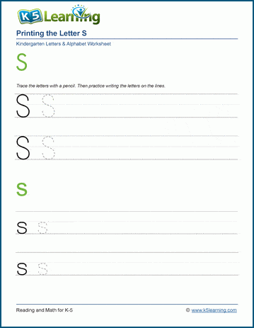 Printing letters worksheet: Letter S s