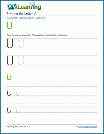 printing the letter u u k5 learning