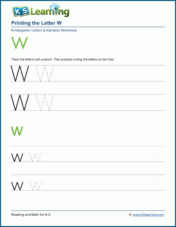 printing the letter w w k5 learning