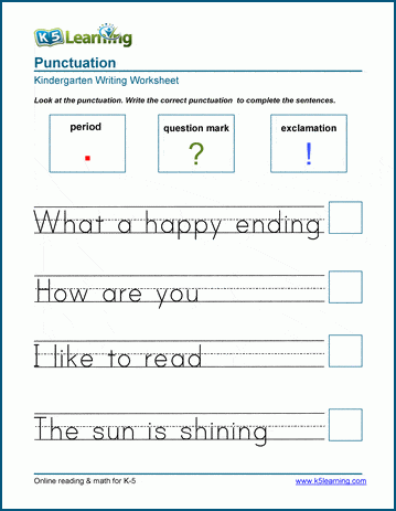 ending punctuation worksheet for kindergarten and preschool k5 learning