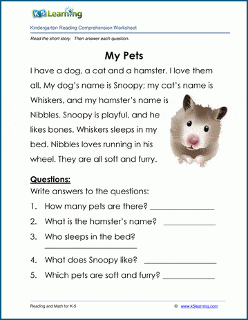 my pets childrens stories and reading worksheets k5