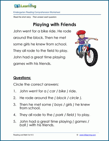 Playing With Friends Children S Stories And Reading Worksheets K5 Learning