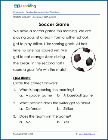 Soccer Game - Children's Stories and Reading Worksheets | K5 Learning