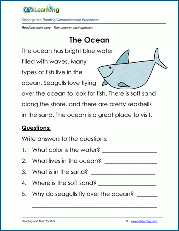 the ocean childrens stories and reading worksheets k5 learning