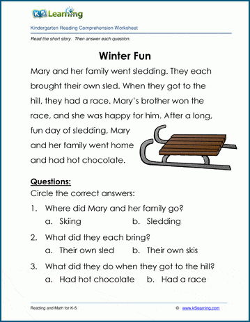 winter fun children s stories and reading worksheets k5 learning