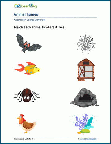 animal homes worksheets k5 learning