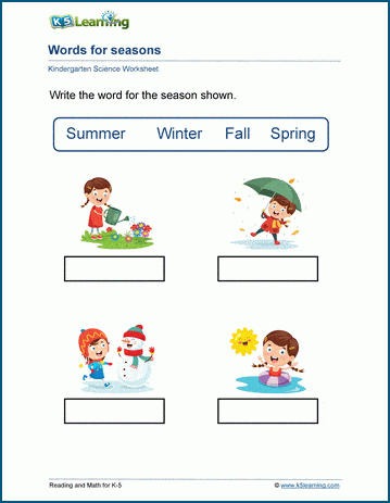 Words For Seasons Worksheets K5 Learning