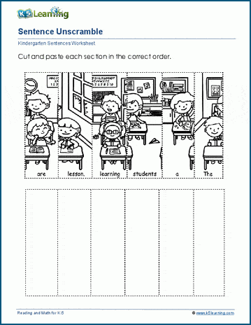 Unscramble sentences worksheets