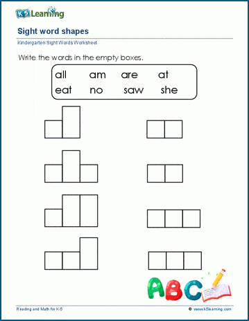 Kindergarten Sight Words by Shapes