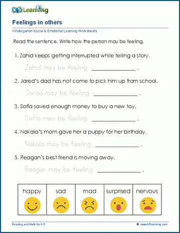 Changing Feelings Worksheet for kids