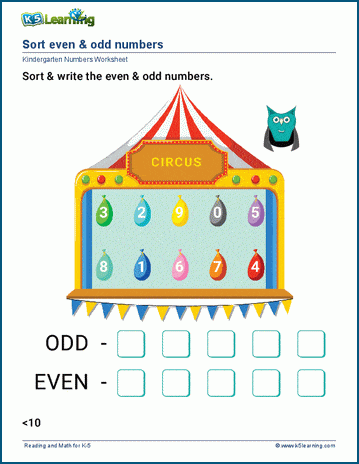 Sort even & odd numbers worksheets