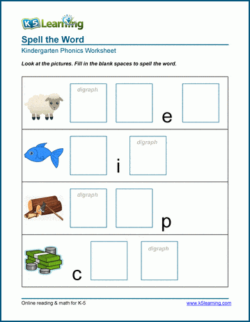 phonetic spelling with digraphs worksheets for kindergarten k5 learning