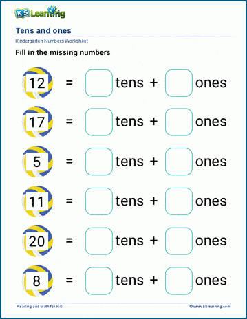 Tens and ones worksheets K5 Learning