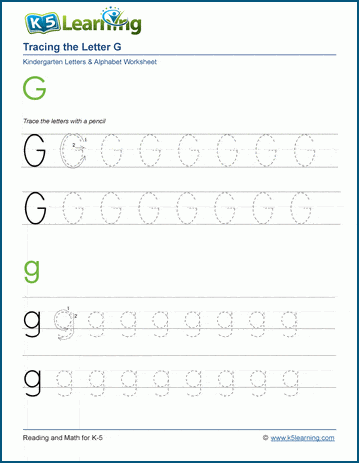 Tracing the Letter G g  K5 Learning