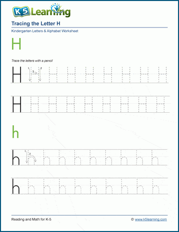 tracing the letter h h k5 learning