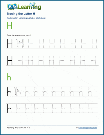 Tracing The Letter H H K5 Learning