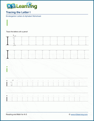 Tracing letters worksheet: Letter I i