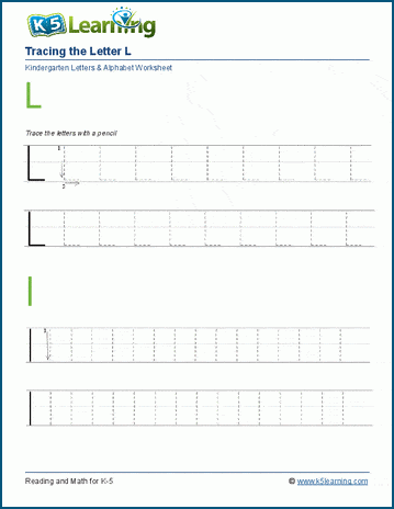 tracing the letter l l k5 learning