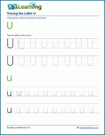 Tracing letters worksheet: Letter U u