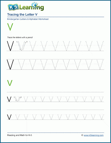 tracing the letter v v k5 learning