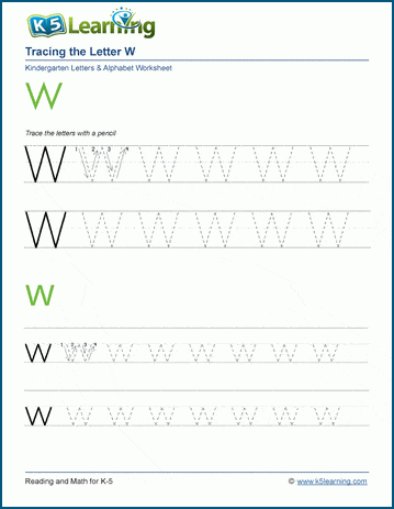 Tracing the Letter W w  K5 Learning