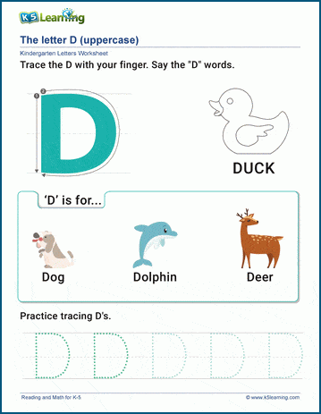 Cursive writing: Letter D worksheets