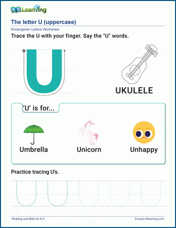 tracing the letter u worksheets