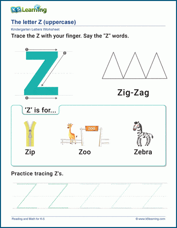 the letter z worksheet k5 learning