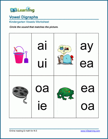 vowel digraph worksheets for preschool and kindergarten