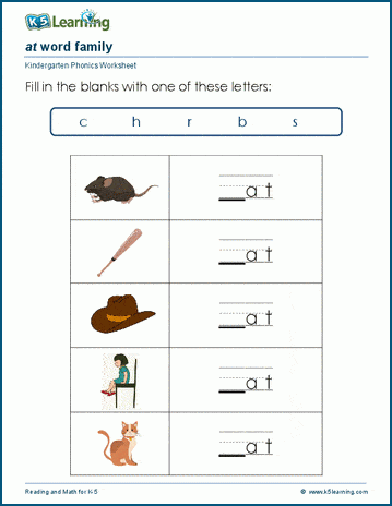 Word families worksheet