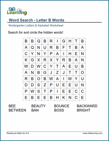 Word Search Letter B Words K5 Learning