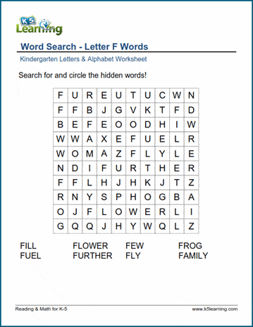 word search letter f words k5 learning