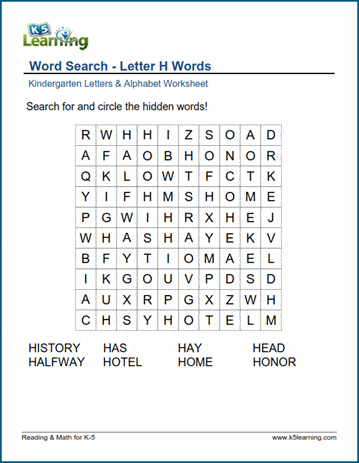 word search letter h words k5 learning