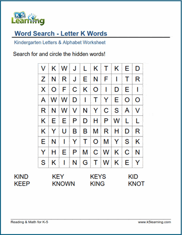 word search letter k words k5 learning